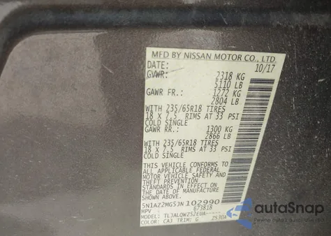 2018 Nissan Murano Sv z USA, uszkodzony, nr VIN 5N1AZ2MG5JN102990